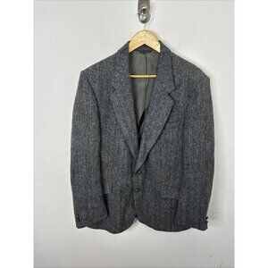Harris Tweed Men 44 Wool Gray Blazer Sports Coat Herringbone Leishman